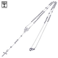 3 mm Rosary Stainless Steel in Silver Guadalupe  Cross 20" Necklace SPY 501 S