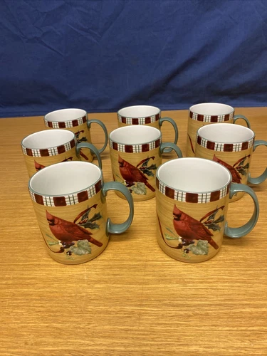 8 Lenox Winter Greetings Everyday Cardinal Coffee Mugs by Catherine McClung