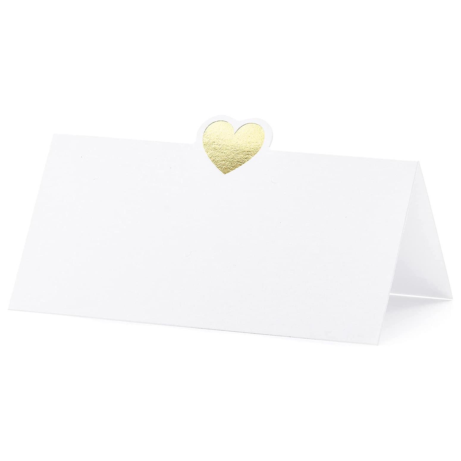 PartyDeco Wedding Table Decorations White Gold Heart Name Place Cards 10pck