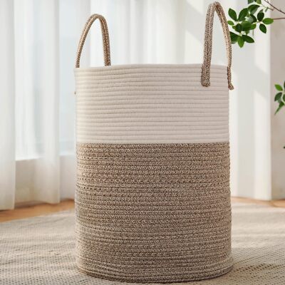 60L Large Woven Laundry Basket Cotton Rope Storage Bin for Blankets Toys Clothes
