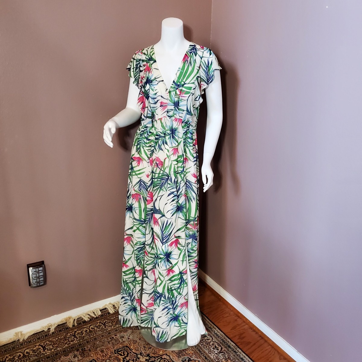 ADELYN RAE tropical print chiffon maxi dress size S | eBay