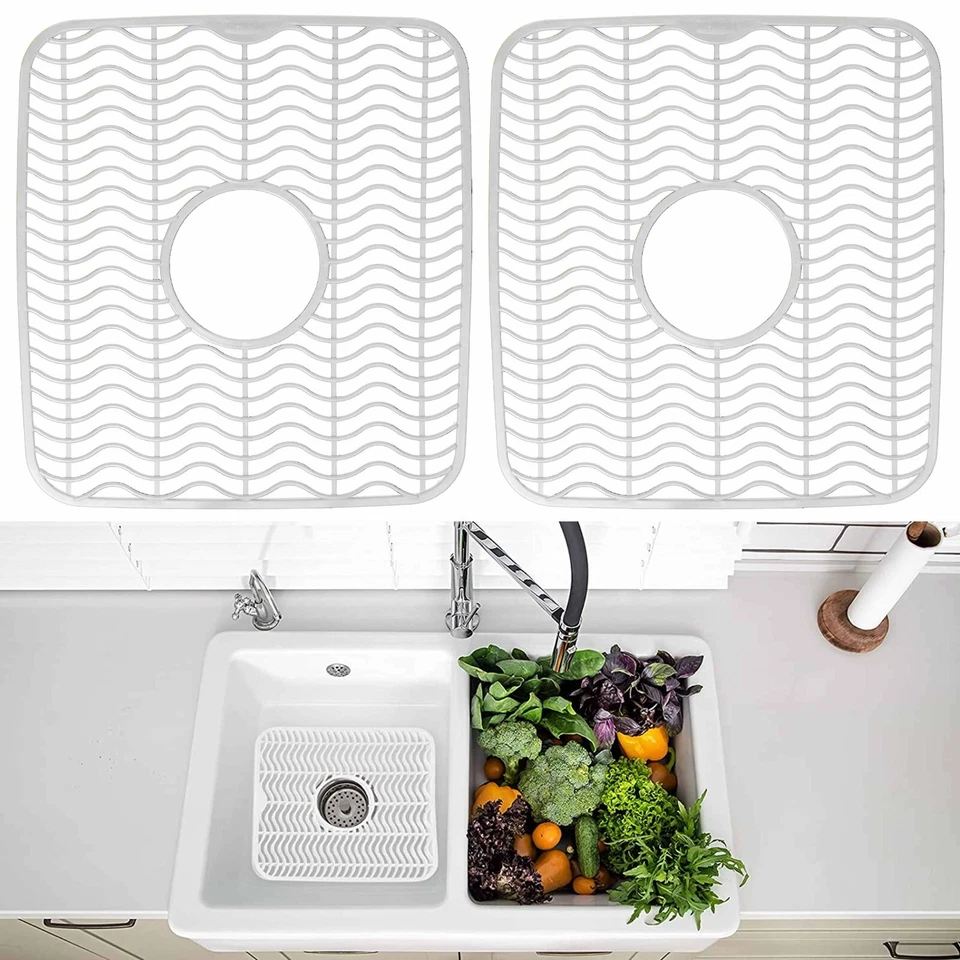 Sink Protector Mat 2 Pack Plastic with Center Drain Cutout Protect Sink 11 x 12" - Image 2 of 4