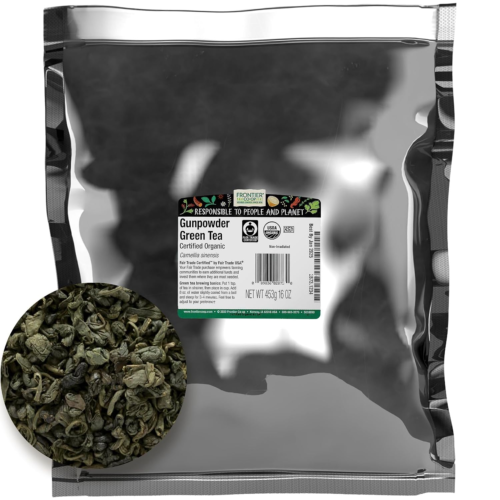Frontier Co-Op Organic Gunpowder Green Tea Leaves, 1-Pound Bulk, Smokey Green Te