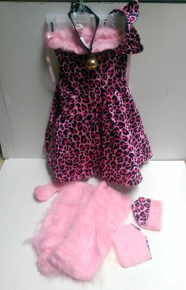 Pretty PURRTY KITTY Rosa Leopardo Vestido Completo Niño Niñas Halloween Disfraz XS Foto 4 de 4