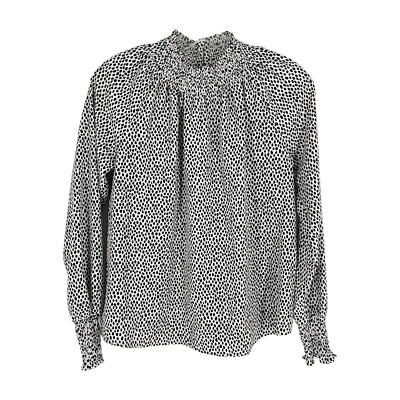 Nine West Blouse Womens Size XS White Black Abstract Dot Shirred Neck Cuff NEW