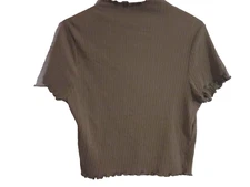 Shein Curve 2XL Brown Ribbed Ruffle Hem Crop Top  High Neck Mock Neck