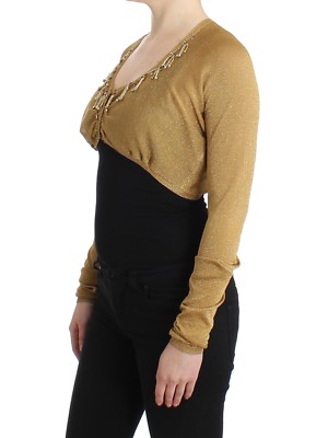 CLASS ROBERTO CAVALLI Cardigan Gold Embellished Shrug Bolero IT42  