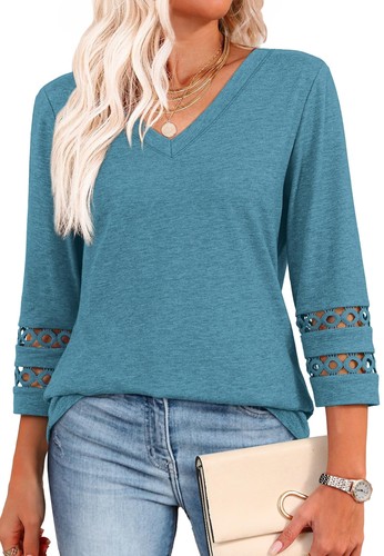 Blouses for Women Dressy Casual 3/4 Length Sleeve Womens Tops V Neck T Shirts...