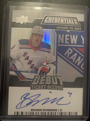 Braden Schneider  2022-23 Credentials Debut Ticket Access Autograph #014/299