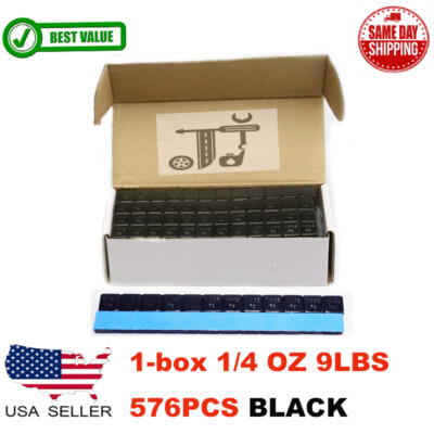 #ad 1 BOX 1 4 OZ BLACK WHEEL WEIGHTS STICK ON ADHESIVE TAPE 9 LBS LEAD FREE 576 PCS $24.28