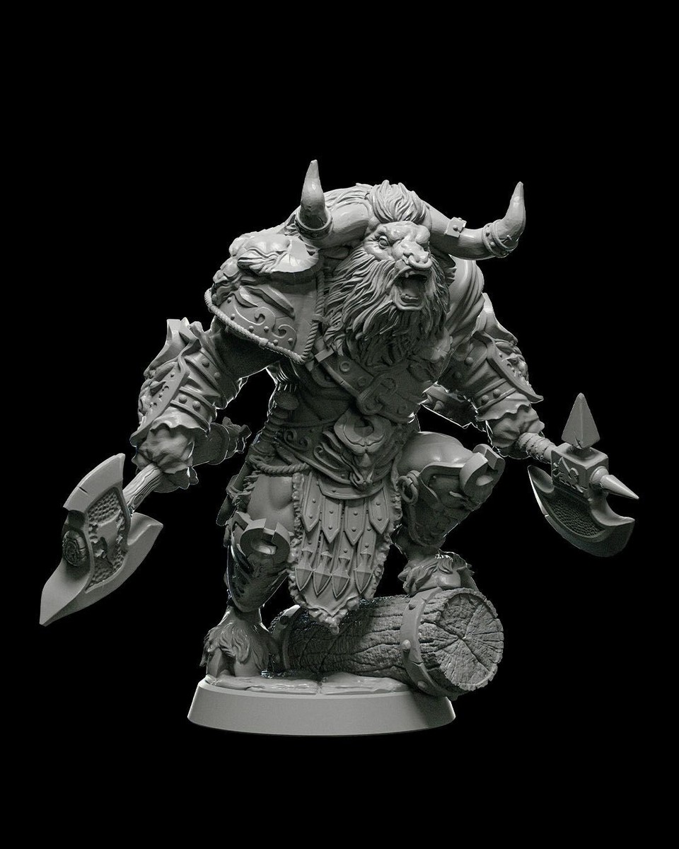 Minotaur Fighter Miniature | Male, Dual Hand Axes | D&D DnD