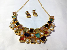 Natural Multi Necklace Pearls With Multi Natural Gemstone Earring long set..