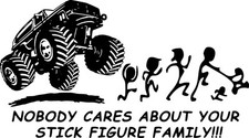 Monster Truck Stick Figure Family Car Window Vinyl Sticker Decal 8 X 4.5