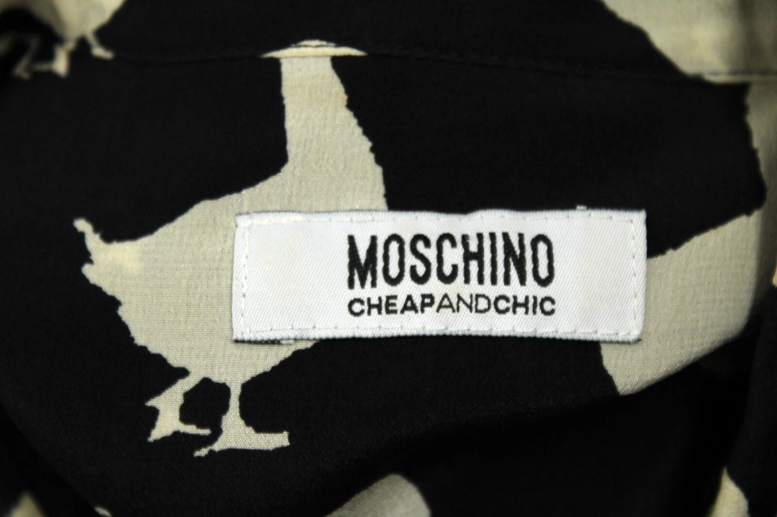 MOSCHINO CHEAP & CHIC Mini Abito Crepe Seta Stampa Anatra Bianco e Nero 40