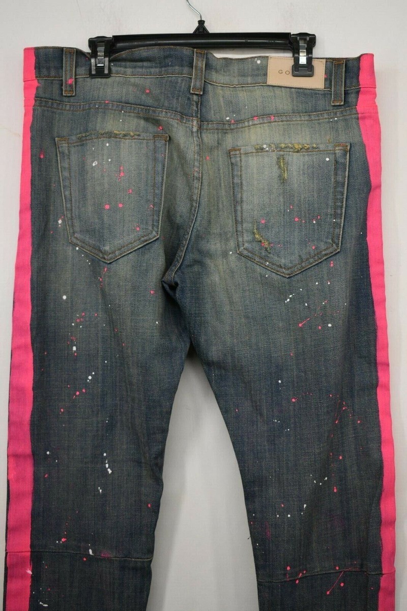 【関税&送料込】Golden Dyed-Effect Pink Denim Jeans Golden Womens Union Cartier Jeans Pink Paint Splattered