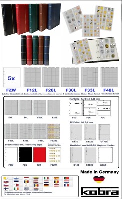 Münzalbum-Mixed-Blau-LUXUS-KOBRA-FR-B-5-Hüllen-+-ZWL-für-143-Münzen-bis-44mm
