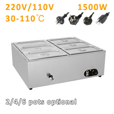 2/4/6 Pots Electric Bain Marie Stainless Steel Food Warmer Commercial GN Pan&Lid
