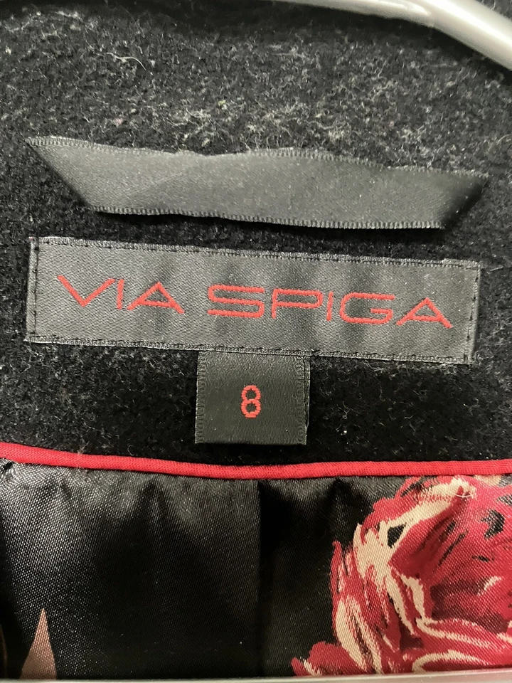 Via Spiga Coat Womens 8 Black Wool Blend Overcoat Ukraine Long Floral Lined - Изображение 2 из 4