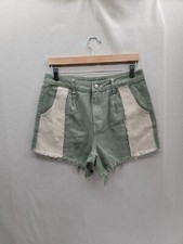 SHEIN EZwear ColorBlock Raw Hem Green Denim Shorts Size-L