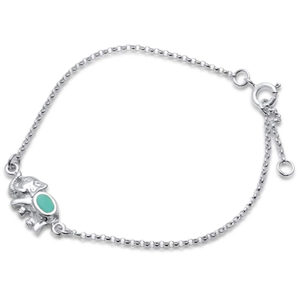 Cute! Turquoise Bali Elephant .925 Sterling Silver Bracelet 6.5"+1" Ext - Image 2 of 2
