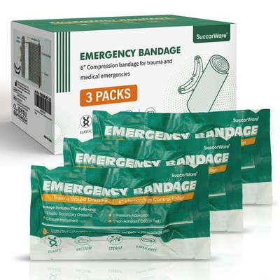 SuccorWare 6 Inch 3 Packs Israeli Bandage - Emergency with 3