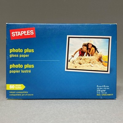 PHOTO PLUS 72 lb. Inkjet GLOSS PAPER 4x6 In. SEALED   60 Sheets STAPLES #648177