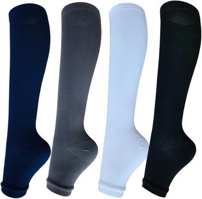 Open Toe Compression Socks for Women Large/X-Large (4 Pair), Mixed Four Color 