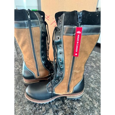 $529 Overland Ilka Tall Laced Boots Black Tan Leather Suede shoes