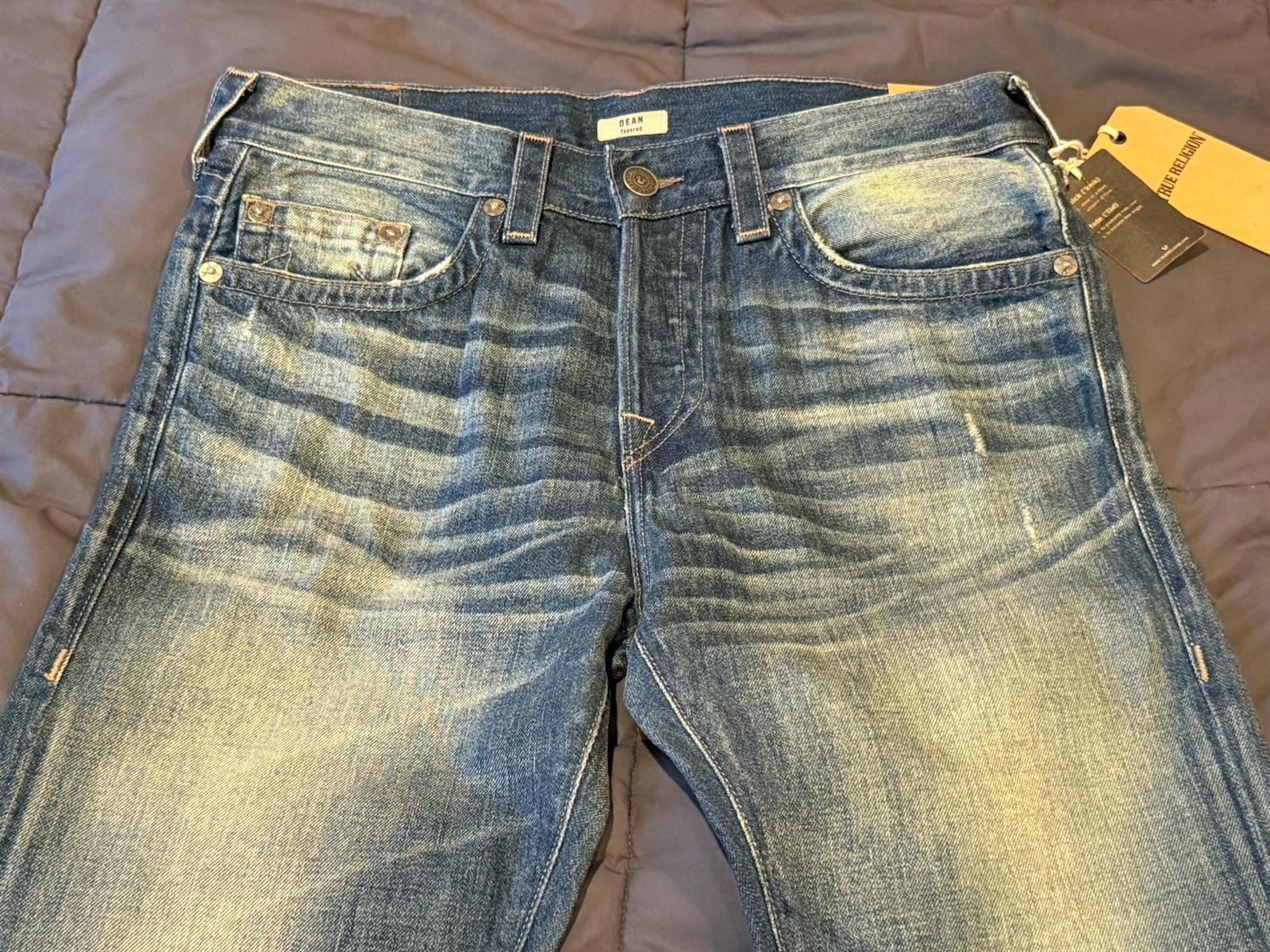 NWT $228 True Religion Dean Modern Dapered Jeans Quick Fade Denim 32 X 32 USA thumbnail 8