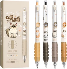 4 Pcs Cute Retractable Pens Cat Gel Pens Cartoon Pens 0.5mm Black Ink Writing...