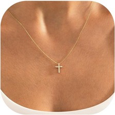 Gold Cross Necklace for Women Girls Trendy - 14K Gold Plated Layered Cros