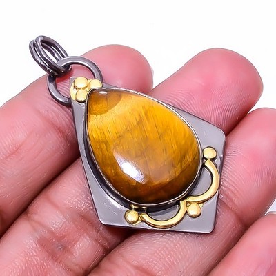Yellow Tiger Eye 925 Sterling Silver Pendant 1.95'' P8, Christmas Gift