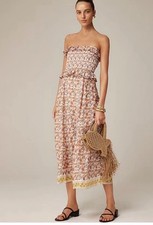 J. Crew Ravenna Dress M NWT Sunset Rose Ramie Floral Peach Midi CK836 Boho