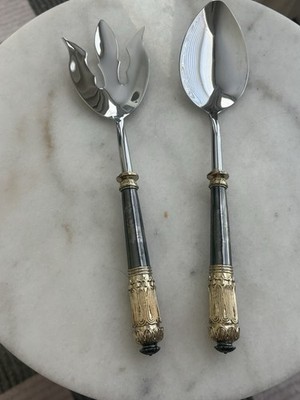  ️ L Objet Salad Serving Set   Silver & Gold Tone