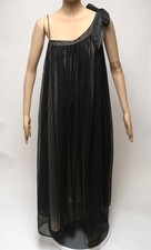 Vintage Evette Lingerie Nightgown Black Lined Nylon Chiffon Accordion Pleats