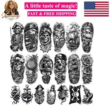 77 Sheets Pirate Temporary Tattoos Adult,Captain Anchor Compass Sailboat Tatt...