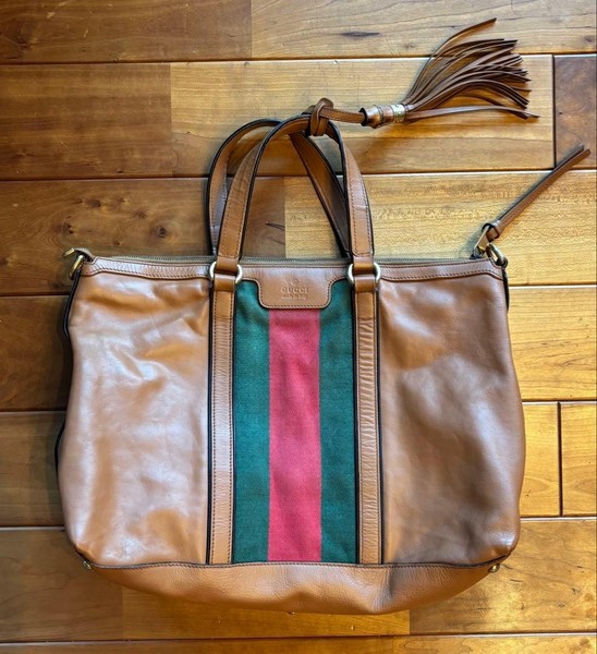 GUCCI Brown Leather 2WAY Tote Bag A4 Compatible Authentic Luxury Handbag