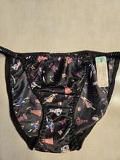 Delicates Satin String Bikini Panty With Cute Print, Size 5 With Original Tags