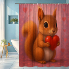 Cute Squirrel Shower Curtain with Heart Design for Kids Bathroom