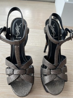 YSL Saint Laurent tribute Leather Platform Sandal Women s Gray 39