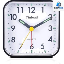 Small Battery Operated Analog Travel Alarm Clock Silent Non Ticking, Gentle W...