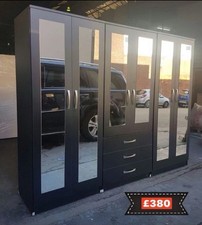 Ready Assembled 7ft6” Wide 6 Door Wardrobe Fitment With Mirrors And Drawers