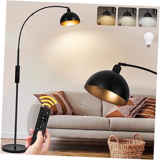 Upgraded Black Arc Floor Lamp for Living Room with Dimmable Arched Design