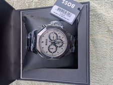 BOSS 1514016 Men's Chronograph Quartz Watch 41mm Black Bracelet Silver Dial Box