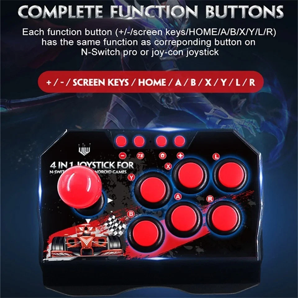 4-in-1 Retro Arcade Fighting Stick USB Joystick for Switch PS3 PC Android - Image 4 of 4