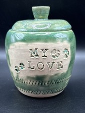 PET URN Hand Made Thrown Pottery For Ashes  Memorabilia 4  Wide 3 1/2  Tall