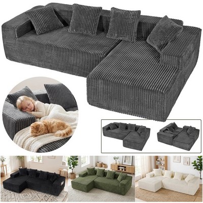 Ecksofa modulares Sofa Couch Schlafsofa m. großer Chaiselongue Links oder rechts