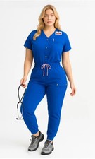 One Piece Jumpsuit Scrub In Royal Blue. Zipper In The Crotch For Bathroom Access