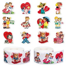 1000Pcs Vintage Valentine's Day Stickers Roll Retro Heart Boy Girl Self-Adhesiv