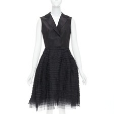 OSCAR DE LA RENTA R14 100% silk black peak collar tiered puff dress US4 S